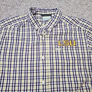 LSU Tigers Columbia Short Sleeve Plaid Shirt Mens Blue/Gold Mens Small